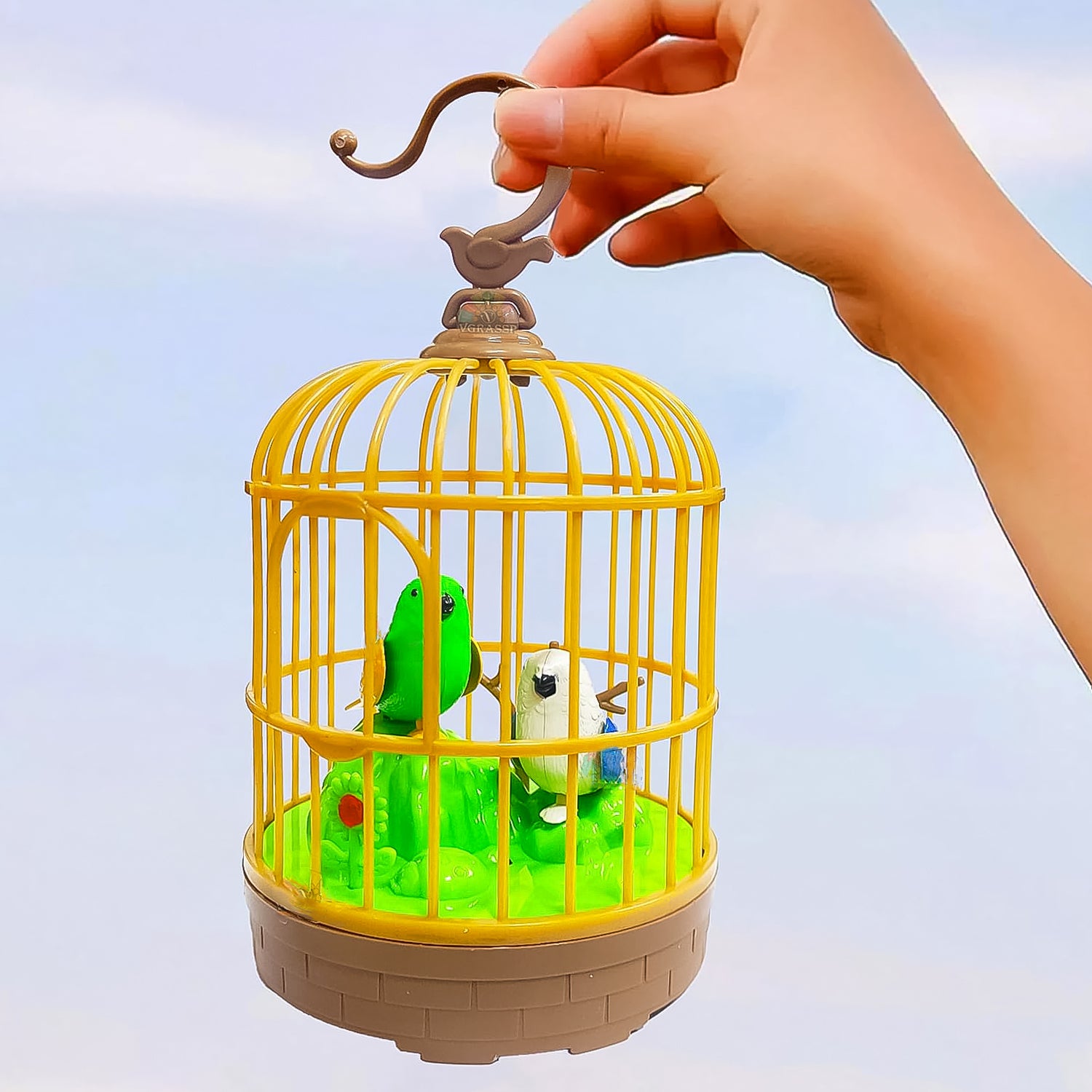 Sound Activated Chirping Bird In Hanging Cage Beautiful Pinjra Bird Toy (1 Pc  Battery Not Operated) Sound Activated Chirping Bird In Hanging Cage Beautiful Pinjra Bird Toy (1 Pc  Battery Not Operated)